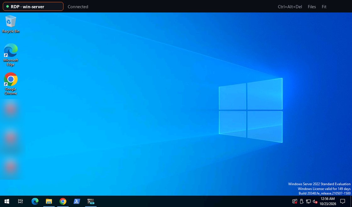 A Windows remote desktop open in a Termalin tab, scaled to fit.